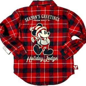 Disney Mickey Mouse Holiday Lodge Plaid Shirt - Red and Black